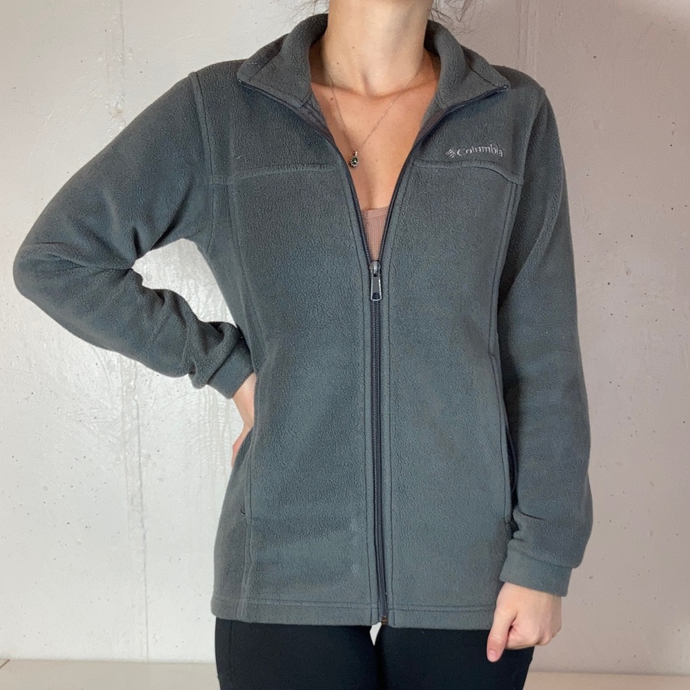 Neutral Gray Columbia Athletic Full Zip Fleece Jacket